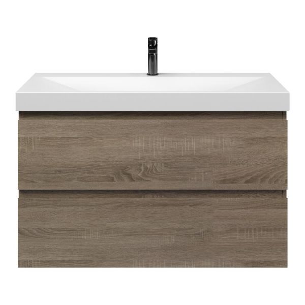 Texel Westkapelle/Rockanje badmeubel 100x46 2 softclose laden eiken donker greeploos keramische wastafel wit mat met 1 kraangat