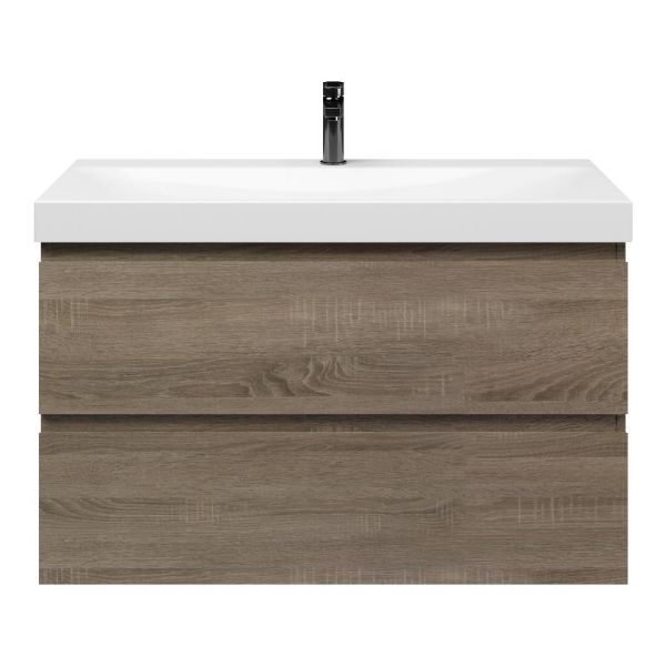 Texel Westkapelle/Rockanje badmeubel 100x46 2 softclose laden eiken donker greeploos keramische wastafel wit glans met 1 kraangat