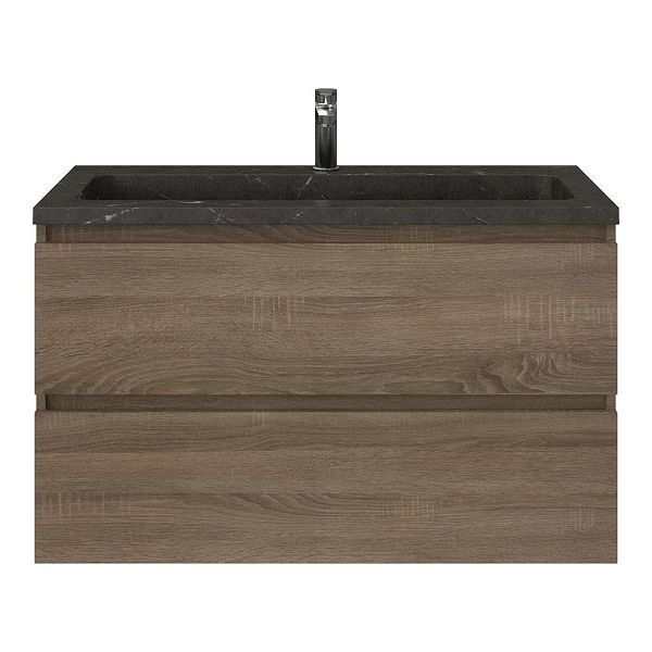 Texel Westkapelle/Square badmeubel 100x46 2 softclose laden eiken donker greeploos natuursteen wastafel blue stone met 1 kraangat