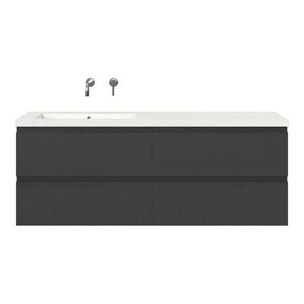 Texel Zoutelande/Cadzand badmeubel 160x46 4 softclose laden mat antraciet greeploos polystone enkele wastafel links zonder kraangat, 62 cm hoog