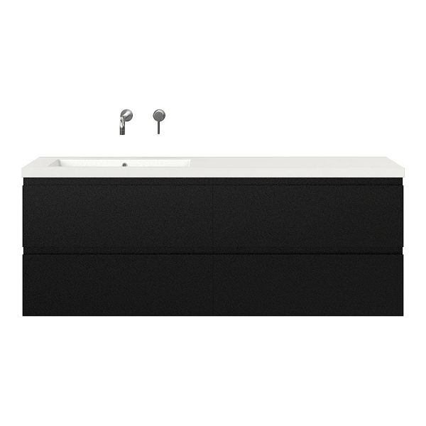 Texel Zoutelande/Cadzand badmeubel 160x46 4 softclose laden mat zwart greeploos polystone enkele wastafel links zonder kraangat, 62 cm hoog