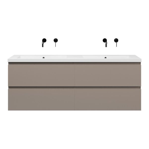 Texel Zoutelande/Cadzand badmeubel 160x46 4 softclose laden taupe greeploos polystone dubbele wastafel wit zonder kraangaten