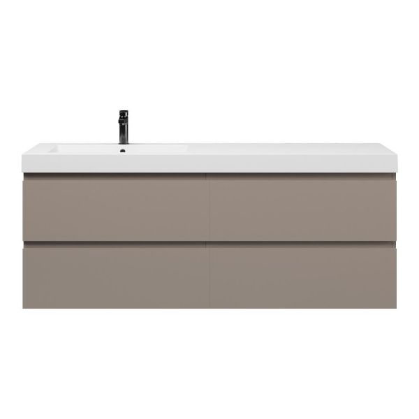 Texel Zoutelande/Cadzand badmeubel 160x46 4 softclose laden taupe greeploos polystone enkele wastafel links wit met 1 kraangat