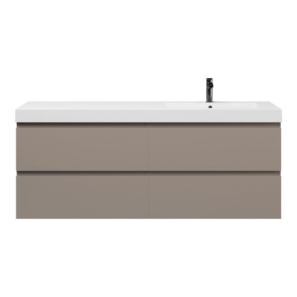 Texel Zoutelande/Cadzand badmeubel 160x46 4 softclose laden taupe greeploos polystone enkele wastafel rechts wit met 1 kraangat