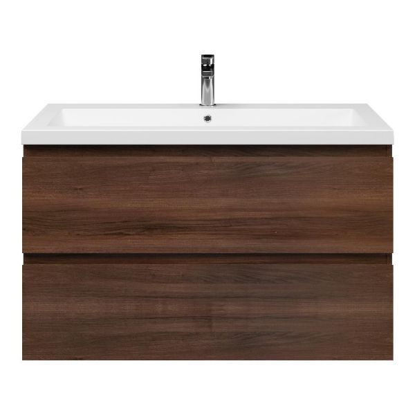 Texel Zoutelande/Cadzand-Q badmeubel 100x46 2 softclose laden walnoot greeploos quartz wastafel mat wit zonder kraangat