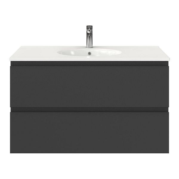 Texel Zoutelande/Ovale badmeubel 100x46 2 softclose laden antraciet mat greeploos keramische wastafel wit met 1 kraangat