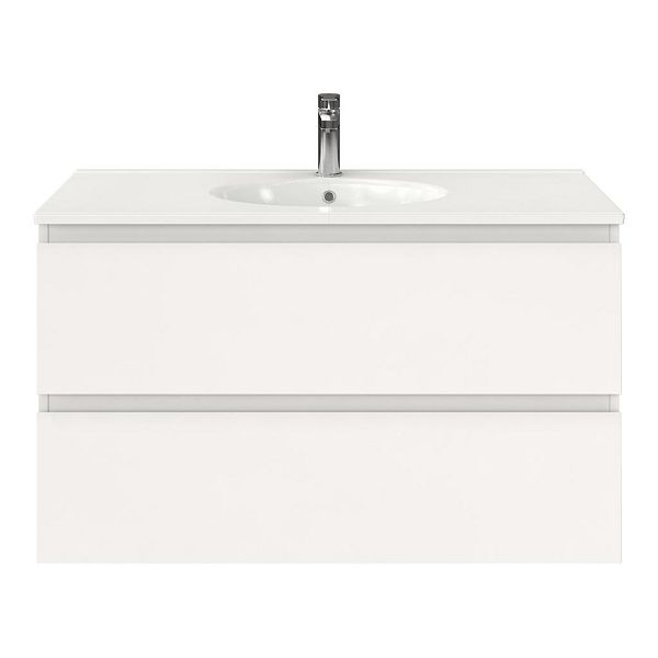 Texel Zoutelande/Ovale badmeubel 100x46 2 softclose laden wit hoogglans greeploos keramische wastafel wit met 1 kraangat