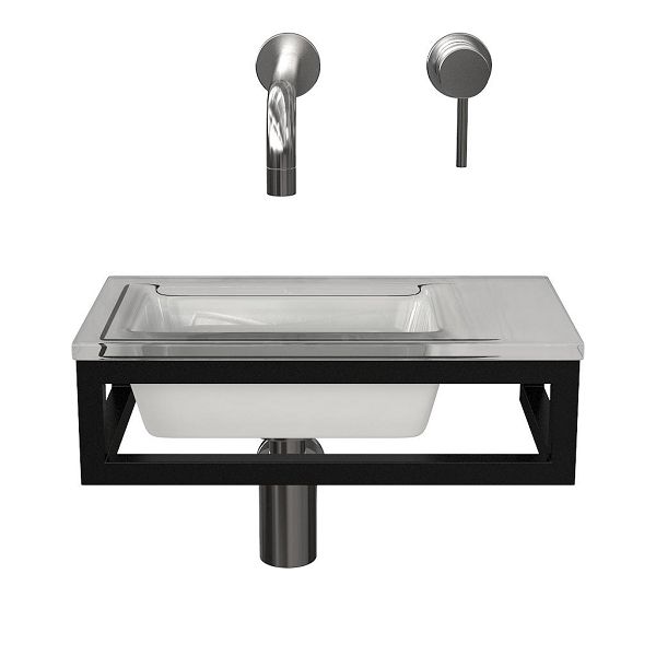 Veere fonteinmeubel 40 cm zwart met glazen Glas fontein wit glans