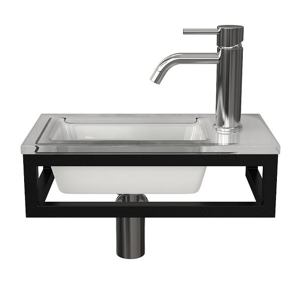 Veere fonteinmeubel 40 cm zwart met glazen Glas fontein wit glas