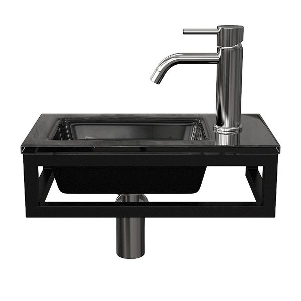 Veere fonteinmeubel 40 cm zwart met glazen Glas fontein zwart glas