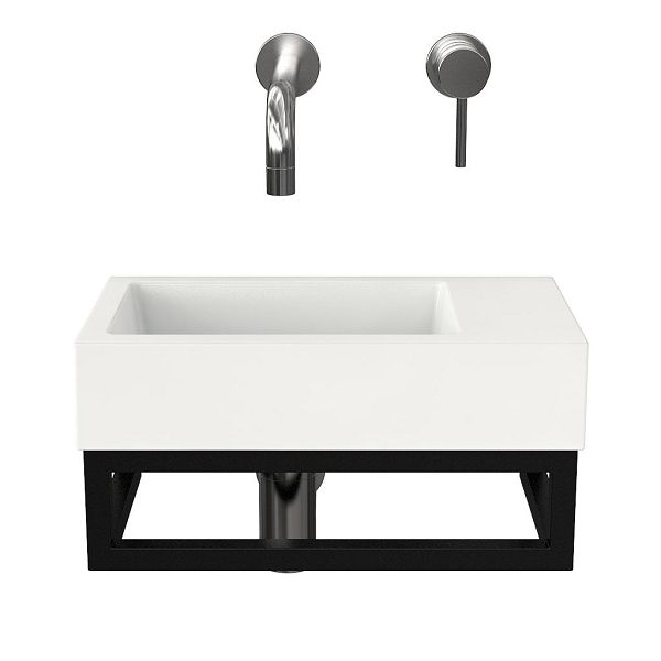 Veere fonteinmeubel 40 cm zwart met polystone Wemeldinge fontein wit glans, zonder kraangat rechts