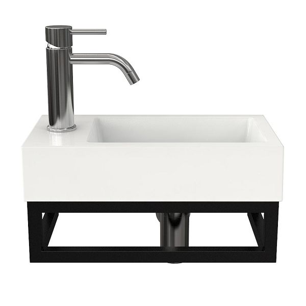 Veere fonteinmeubel 40 cm zwart met polystone Wemeldinge fontein wit glans, 1 kraangat