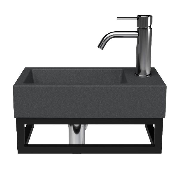 Veere fonteinmeubel 40 cm zwart met polystone Wemeldinge fontein grijs mat