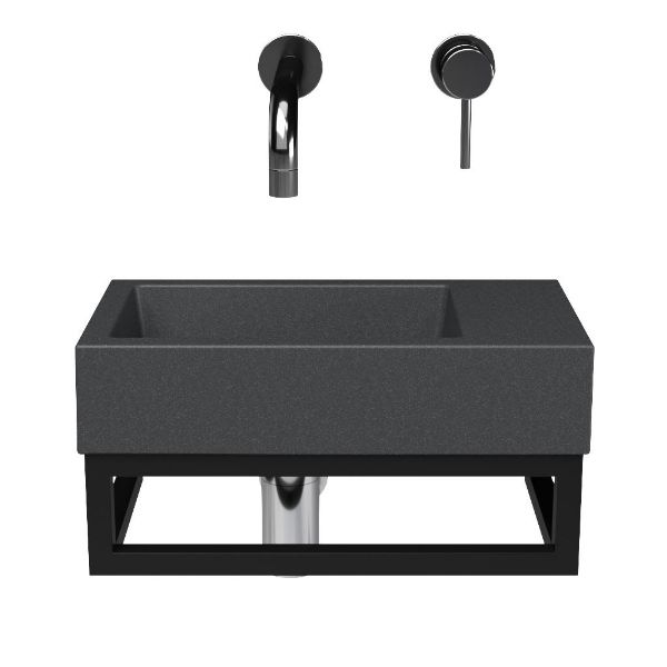 Veere fonteinmeubel 40 cm zwart met quartz Wemeldinge fontein grijs mat