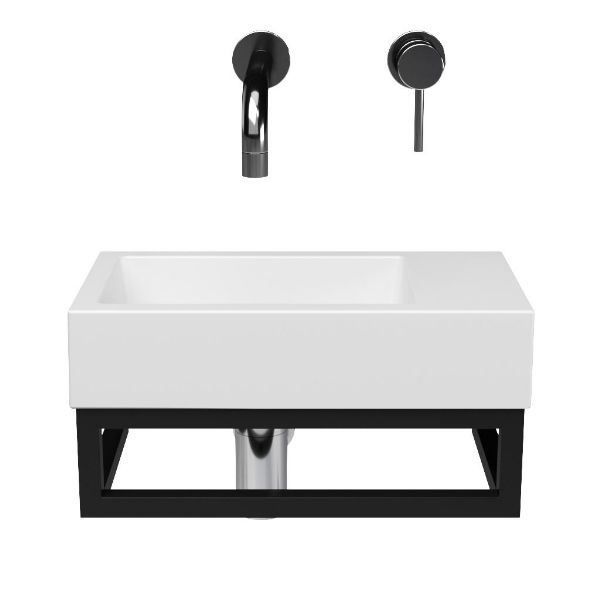 Veere fonteinmeubel 40 cm zwart met quartz Wemeldinge fontein wit mat