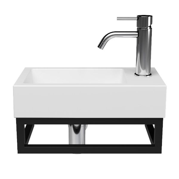 Veere fonteinmeubel 40 cm zwart met Wemeldinge fontein wit mat