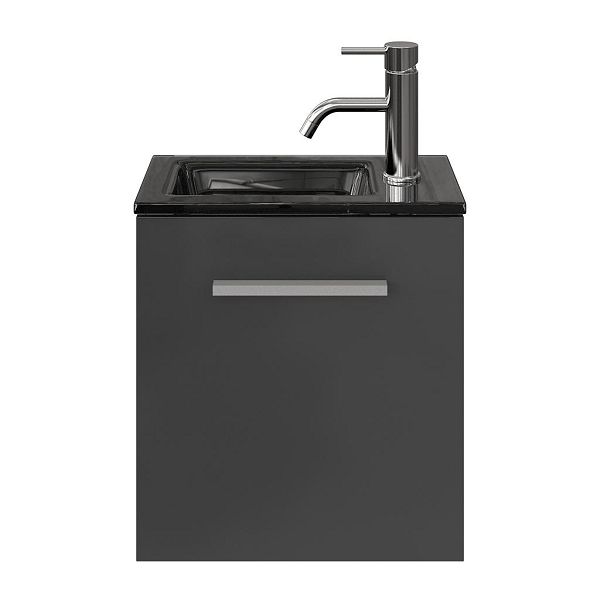 Wemeldinge fonteinmeubel 40 cm hoogglans antraciet met glazen Glas wastafel zwart glas