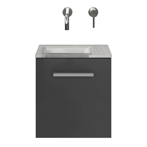 Wemeldinge fonteinmeubel 40 cm hoogglans antraciet met glazen Glas wastafel wit glans