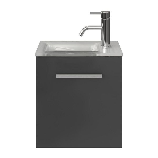 Wemeldinge fonteinmeubel 40 cm hoogglans antraciet met glazen Glas wastafel wit glas
