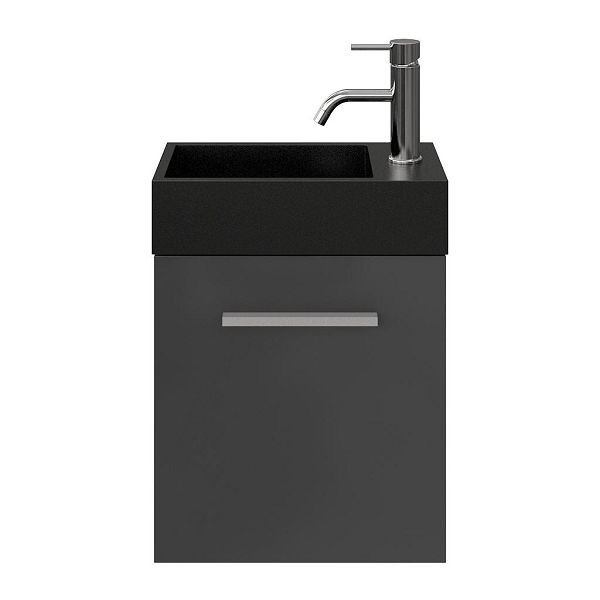Wemeldinge fonteinmeubel 40 cm hoogglans antraciet met solid surface Camperduin fontein zwart mat