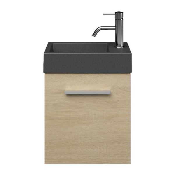 Wemeldinge fonteinmeubel 40 cm licht eiken met polystone Wemeldinge wastafel grijs mat