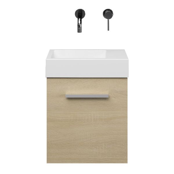 Wemeldinge fonteinmeubel 40 cm licht eiken met quartz Wemeldinge wastafel wit mat