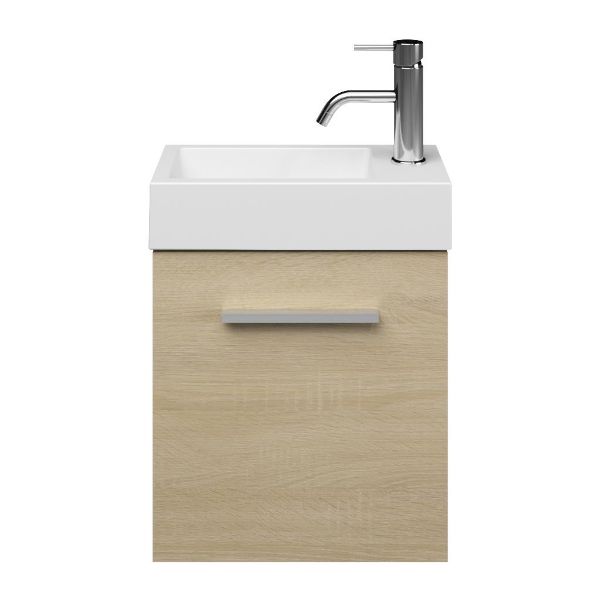 Wemeldinge fonteinmeubel 40 cm licht eiken met Wemeldinge wastafel wit mat