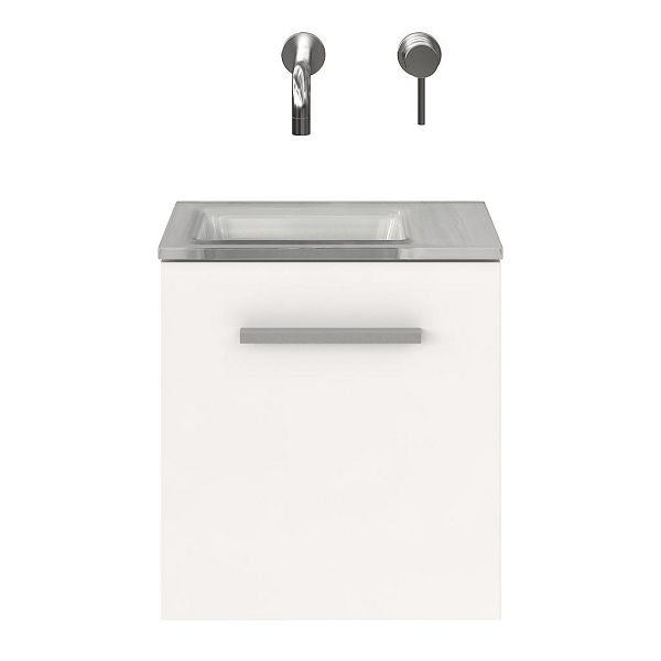 Wemeldinge fonteinmeubel 40 cm mat wit met glazen Glas wastafel wit glans