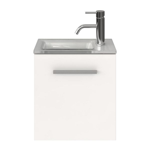 Wemeldinge fonteinmeubel 40 cm mat wit met glazen Glas wastafel wit glas