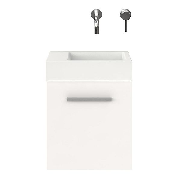Wemeldinge fonteinmeubel 40 cm mat wit met polystone Wemeldinge wastafel wit glans, zonder kraangat links