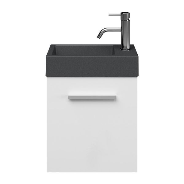 Wemeldinge fonteinmeubel 40 cm mat wit met polystone Wemeldinge wastafel grijs mat