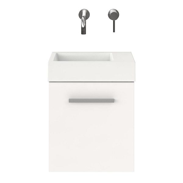 Wemeldinge fonteinmeubel 40 cm mat wit met polystone Wemeldinge wastafel wit glans, zonder kraangat rechts