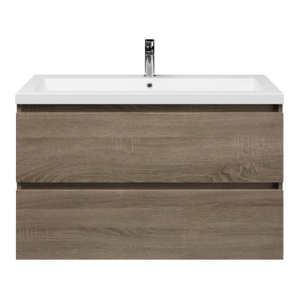 Westkapelle badmeubel 100 cm eiken donker met Cadzand wastafel wit mat, 1 kraangat
