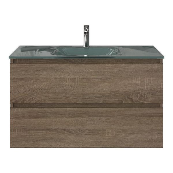 Westkapelle badmeubel 100 cm eiken donker met glazen Glass wastafel zilvergrijs