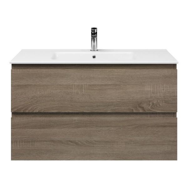 Westkapelle badmeubel 100 cm eiken donker met keramische Callantsoog wastafel wit glans, 1 kraangat