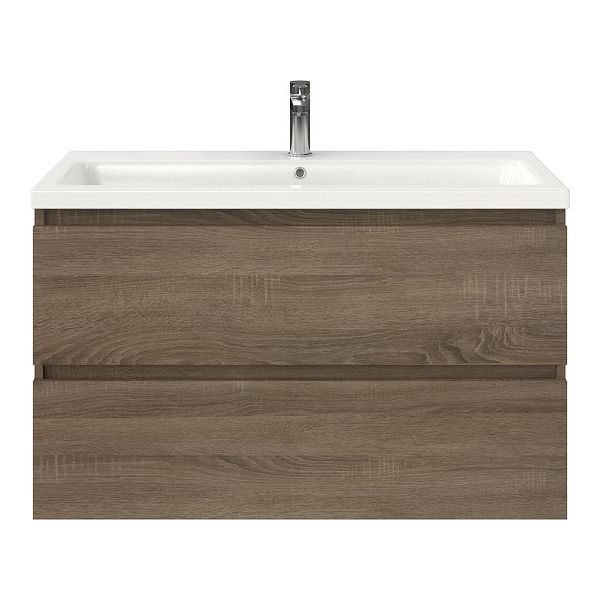 Westkapelle badmeubel 100 cm eiken donker met keramische Dishoek wastafel wit glans, 1 kraangat