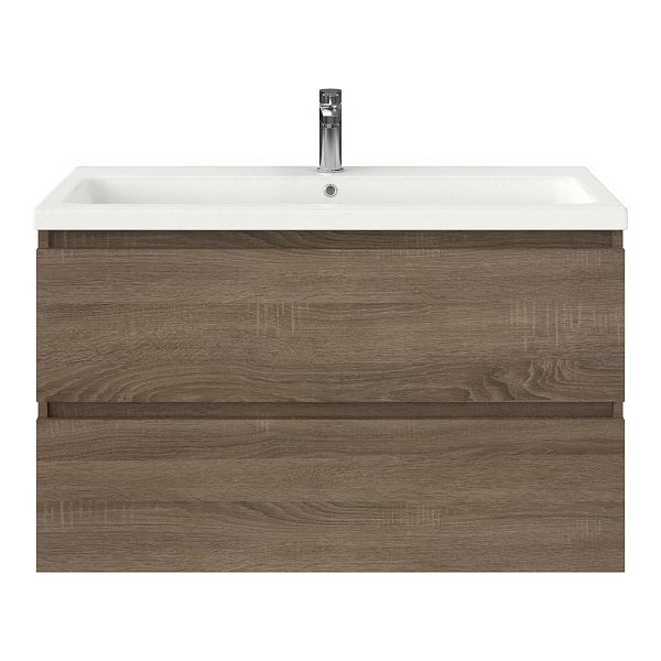 Westkapelle badmeubel 100 cm eiken donker met keramische Dishoek wastafel wit mat, 1 kraangat