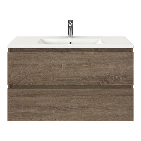 Westkapelle badmeubel 100 cm eiken donker met keramische Huisduinen wastafel wit glans