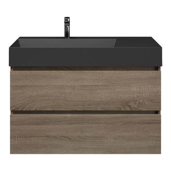 Westkapelle badmeubel 100 cm eiken donker met keramische Marken wastafel links zwart mat, 1 kraangat