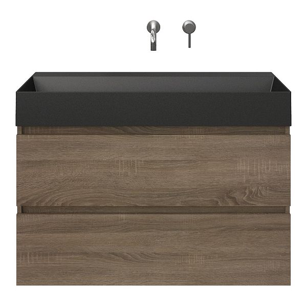 Westkapelle badmeubel 100 cm eiken donker met keramische Marken wastafel zwart mat