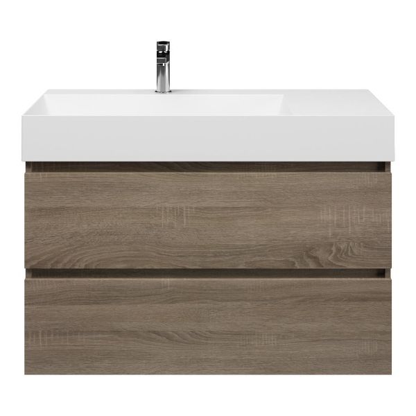 Westkapelle badmeubel 100 cm eiken donker met keramische Marken wastafel links wit glans