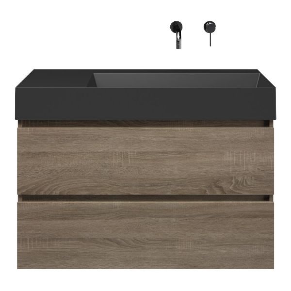 Westkapelle badmeubel 100 cm eiken donker met keramische Marken wastafel rechts zwart mat