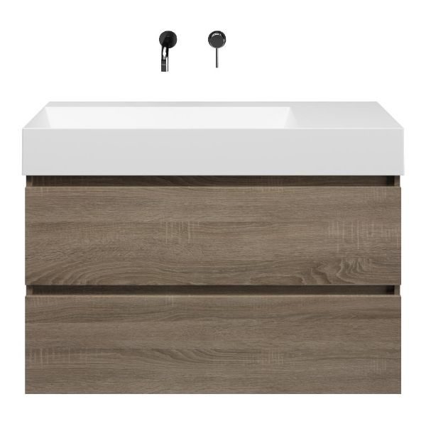 Westkapelle badmeubel 100 cm eiken donker met keramische Marken wastafel links wit mat