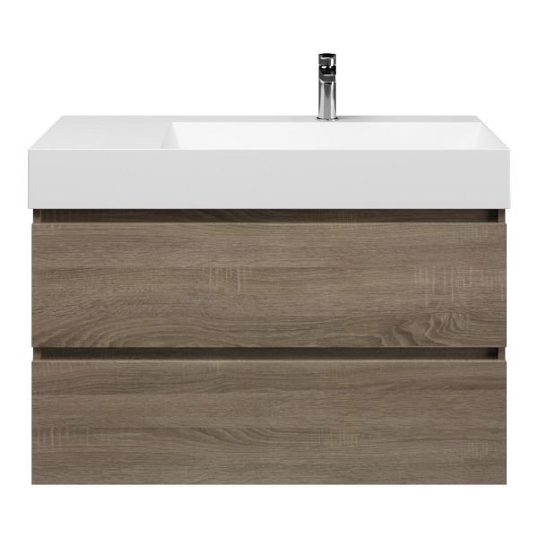 Westkapelle badmeubel 100 cm eiken donker met keramische Marken wastafel rechts wit mat