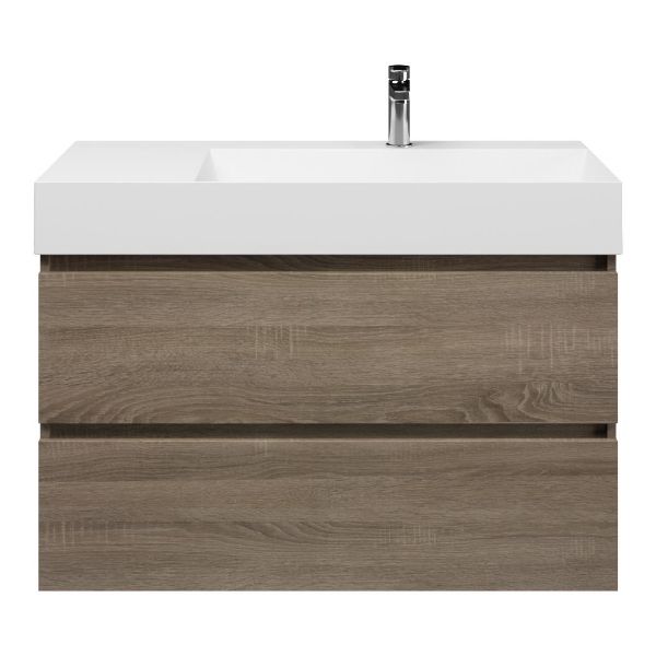 Westkapelle badmeubel 100 cm eiken donker met keramische Marken wastafel rechts wit glans