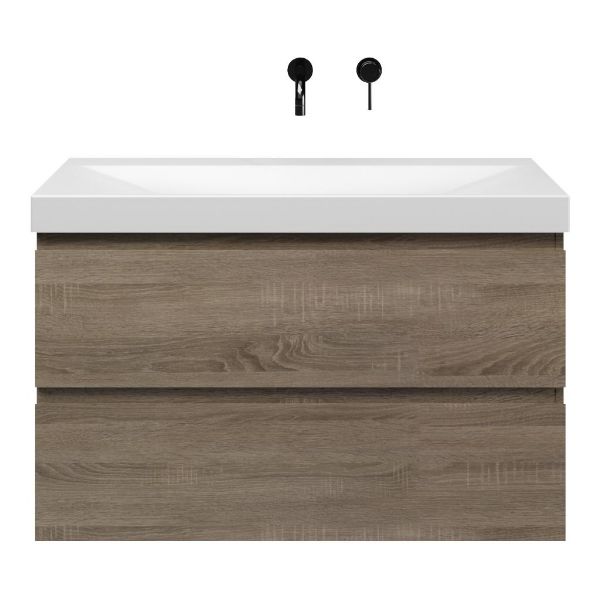 Westkapelle badmeubel 100 cm eiken donker met keramische Rockanje wastafel wit mat