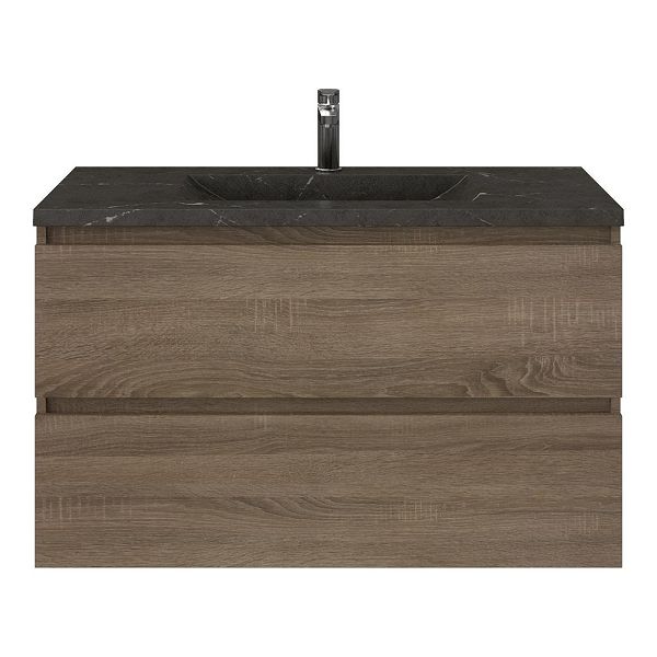 Westkapelle badmeubel 100 cm eiken donker met natuurstenen Huisduinen Stone wastafel blue stone
