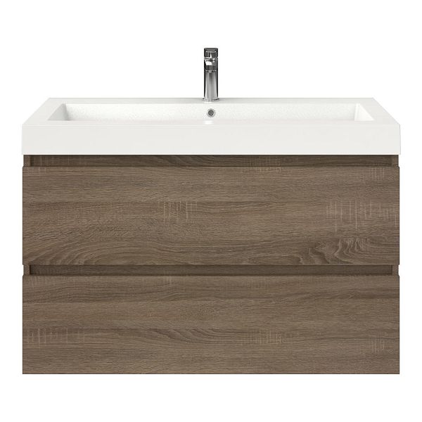 Westkapelle badmeubel 100 cm eiken donker met polystone Cadzand wastafel wit glans, 1 kraangat, 66 cm hoog