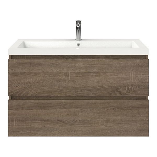 Westkapelle badmeubel 100 cm eiken donker met polystone Cadzand wastafel wit glans, 1 kraangat, 62 cm hoog