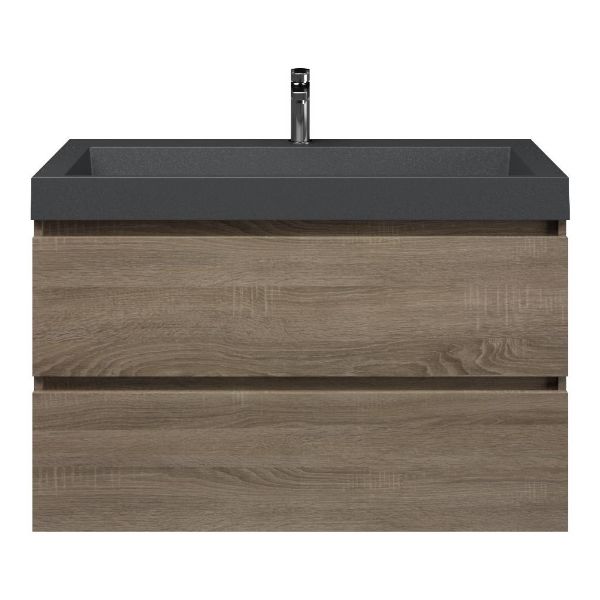 Westkapelle badmeubel 100 cm eiken donker met polystone Haamstede wastafel grijs mat, 1 kraangat